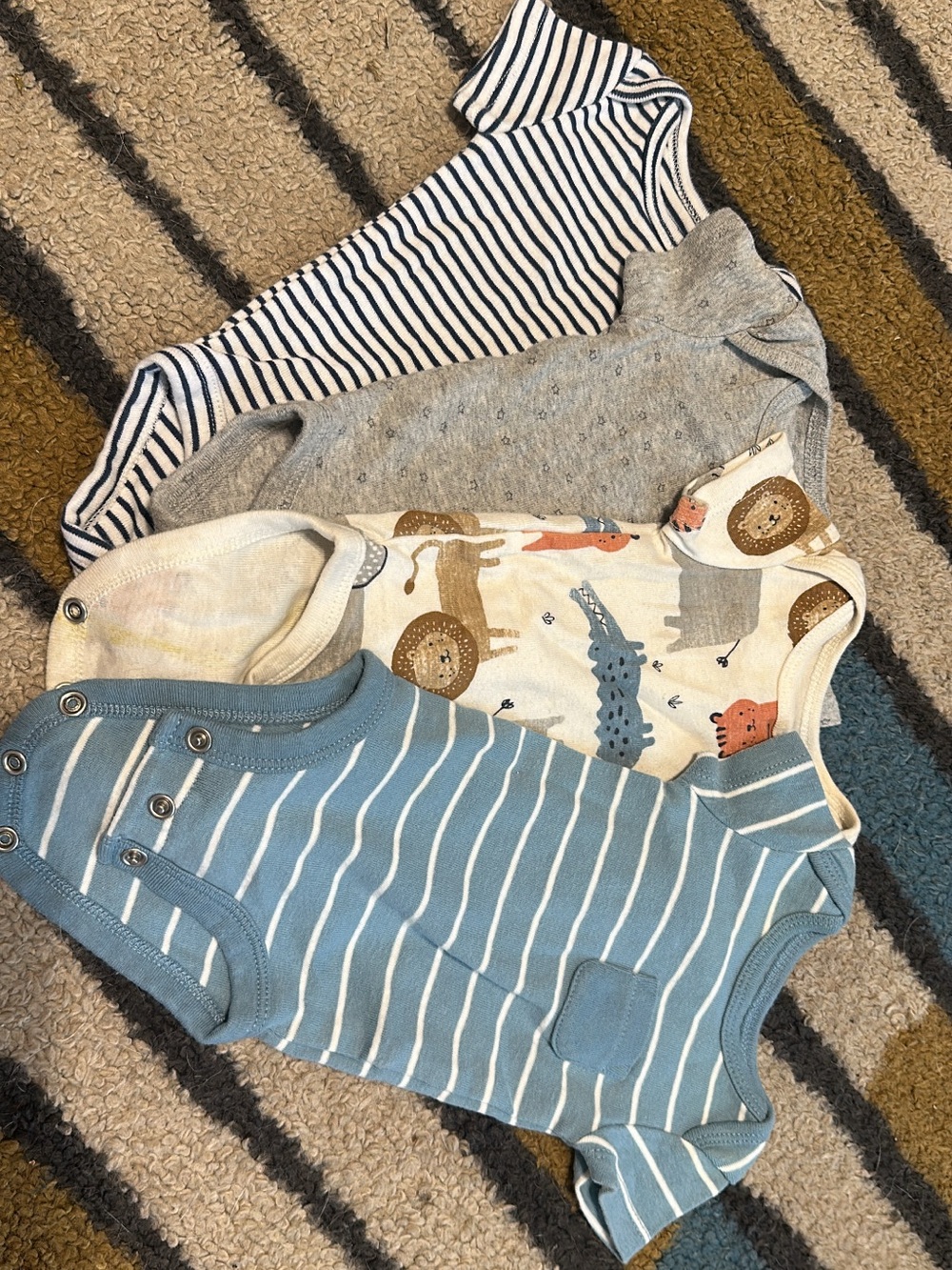 Pack of 4 Kids Short-Sleeve Bodysuits - Blue, Gray, White, Navy Stripes